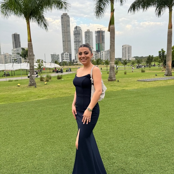 AQUA Strapless Gown - 100% Exclusive Navy Blue - Picture 3 of 6